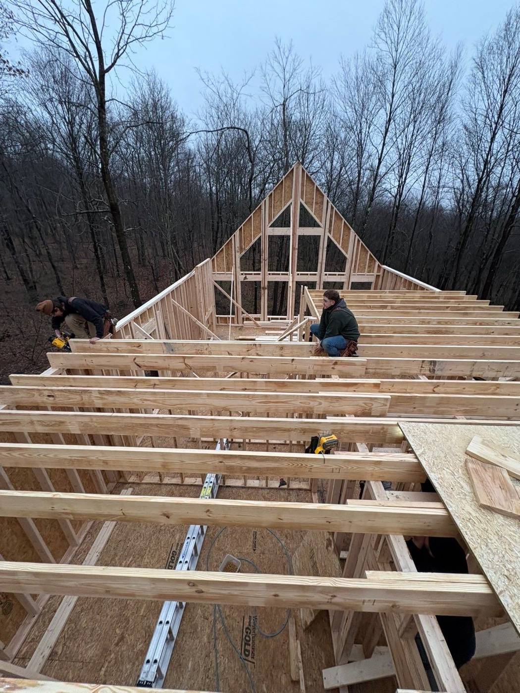 Our crew setting second-floor joists